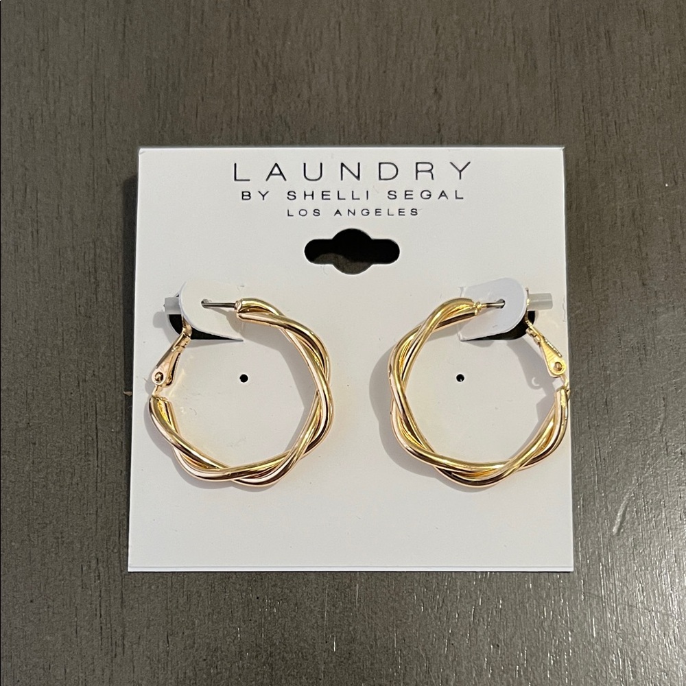 Laundry by Shelli Segal Twisted Gold Hoop Earrings New